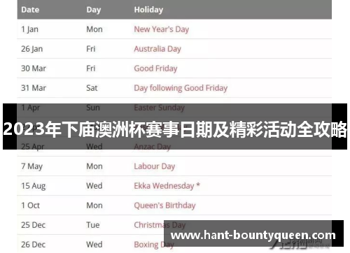 2023年下庙澳洲杯赛事日期及精彩活动全攻略